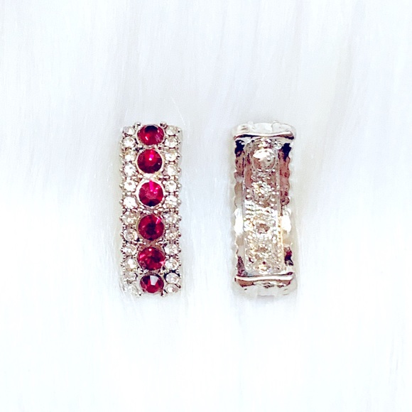 Garnet And White Rhinestone Silver Jewelry Set - Picture 3 of 6